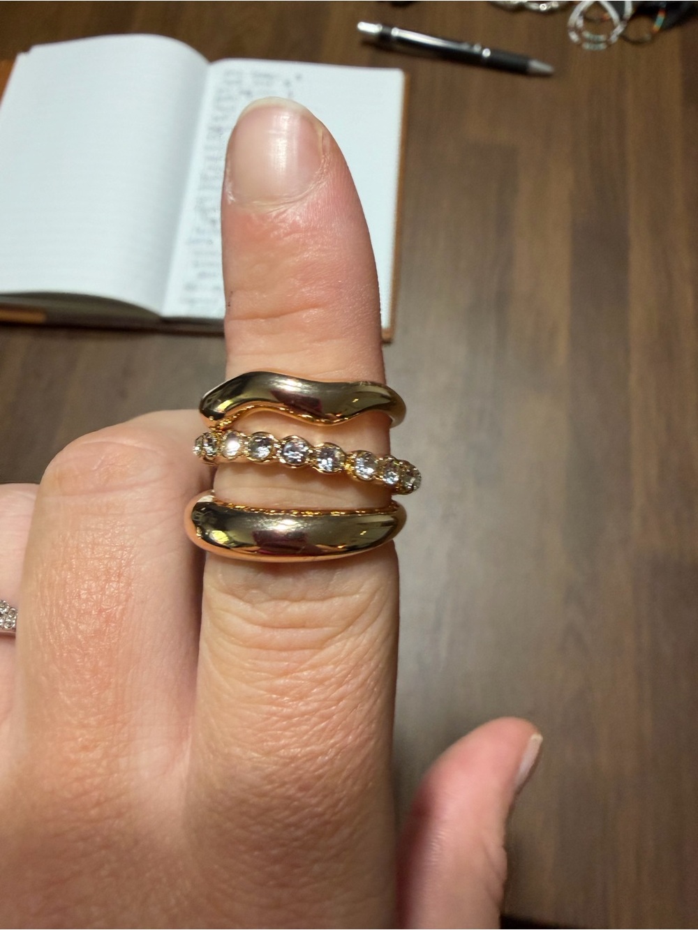 Gold-Tone Triple Band Ring with Crystal Accent - Women Jewelry